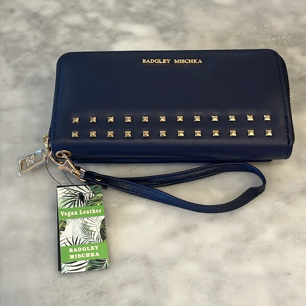 NWT Badgley Mischka Navy Blue Allover Purse Long Wallet Vegan Leather - Picture 15 of 15